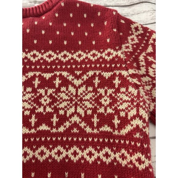 Lands End Red and White Kids Snowflake Sweater Cardigan Medium Soft Holiday - Picture 7 of 10